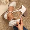 Fashion Ankle Strap High Heels Sandals for Women 2025 Summer Hollow Out Breathable Pumps Woman Comfortable Chunky Heeled Mary Jane Shoes