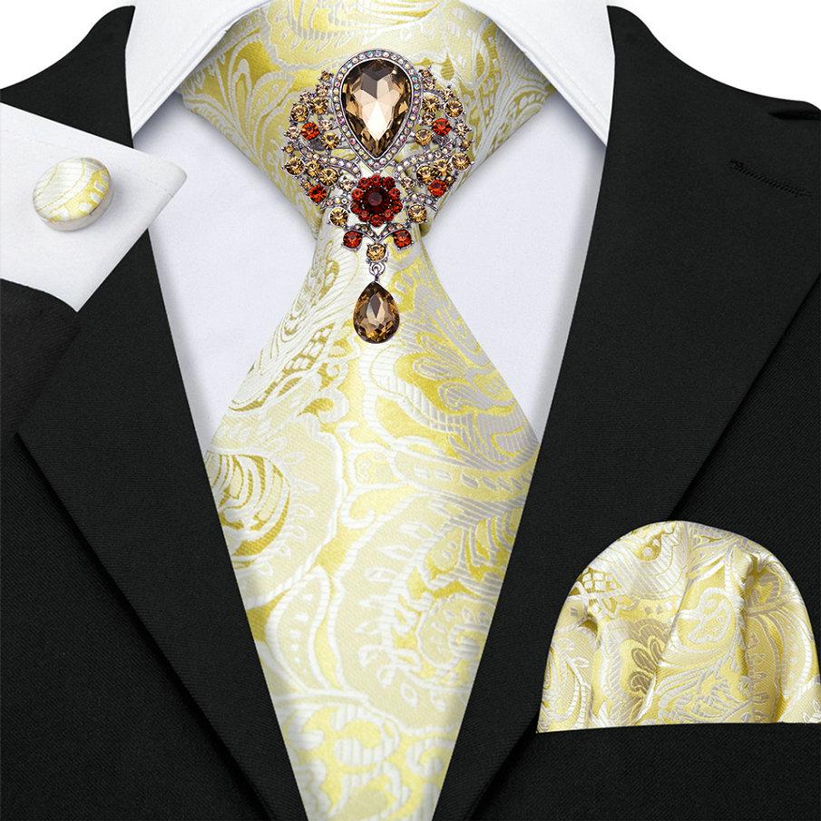 

Роскошный галстук с брошью, носовой платок, запонка для мужчин, жаккардовый шелковый галстук, комплект для свадьбы