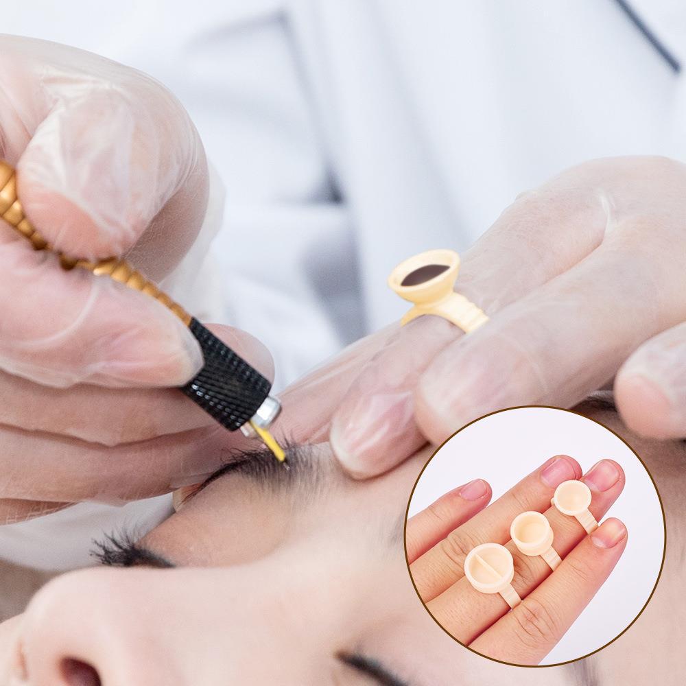 100PCS Disposable Soft Silicone Tattoo & Eyebrow Embroidery Pigment Cups with Finger Ring