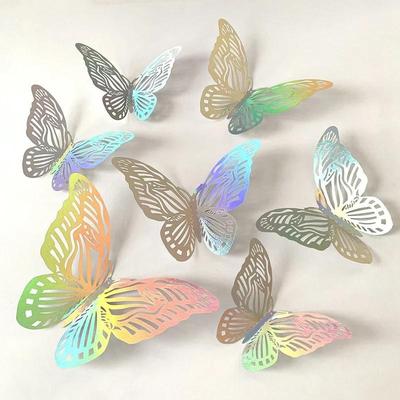 24 Stück hohle 3D-Schmetterlings-Wandaufkleber für Hochzeitsdekoration, Wohnzimmer, Fenster, HomeDecor, DIY 3D bunte Schmetterlinge Aufkleber