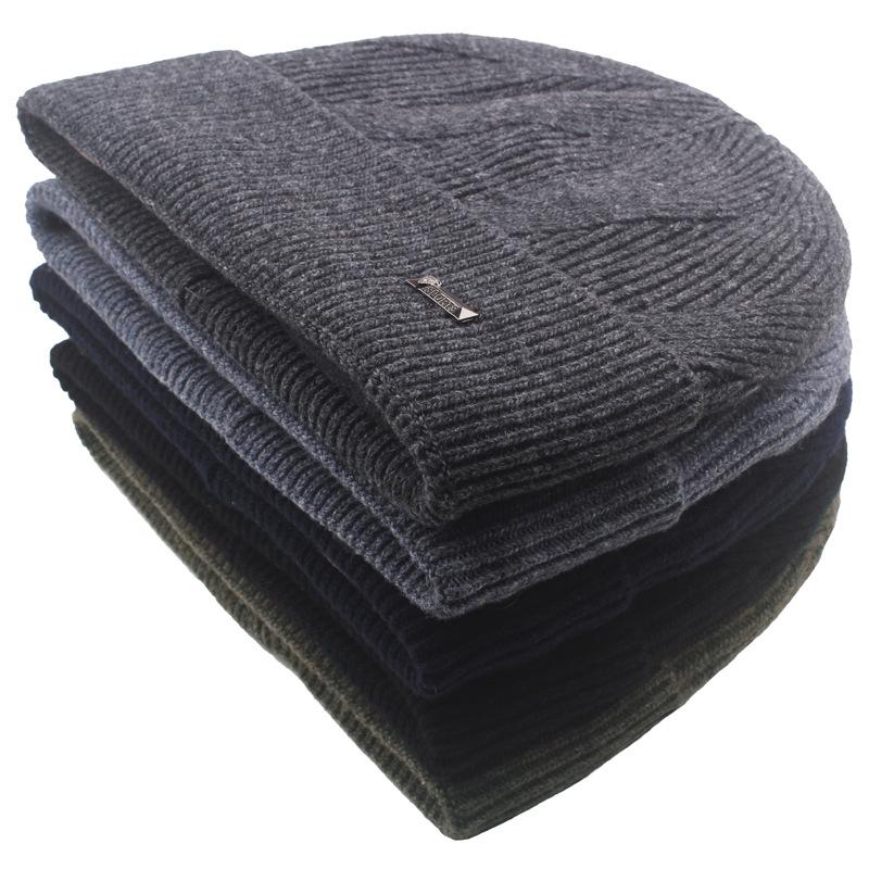 Wollmütze Herren Winter Skullies Beanies Britische Strickmütze Einfarbige Wollmütze Doppelschichtige Samtmütze