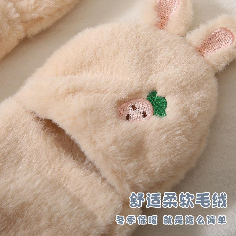 Cute Rabbit Gloves Women's Autumn and Winter Fleece Thickened Casual Windproof Cute Warm Plush Full Finger Neck