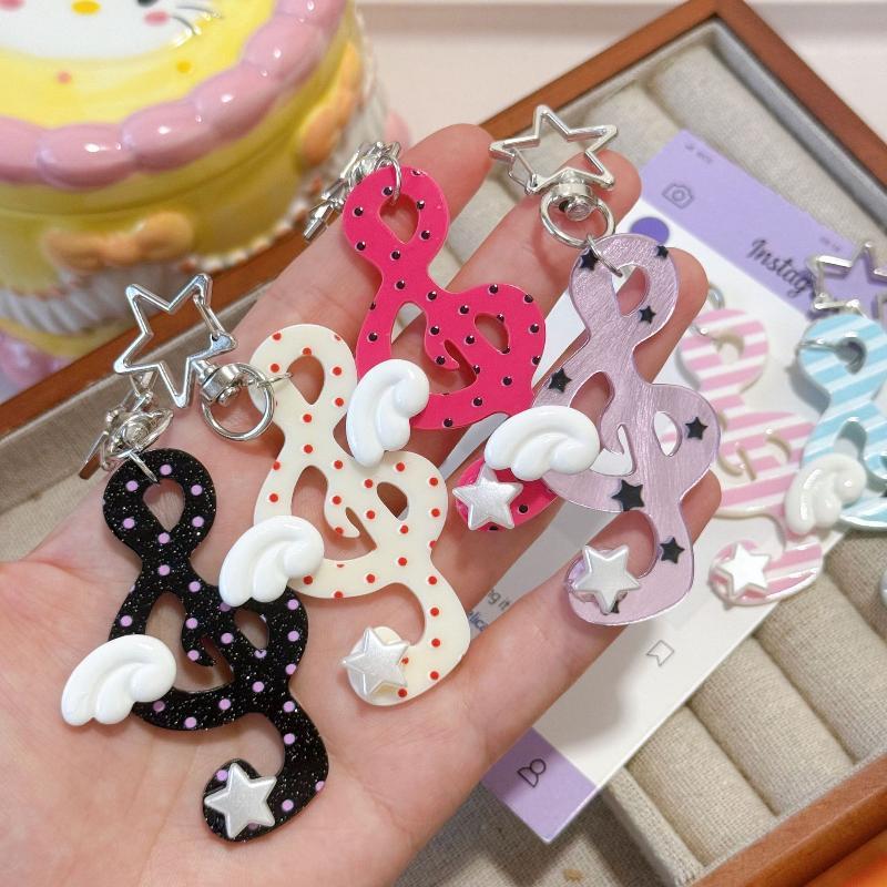 Y2K Musical Notes Heart Pendant For Women Sweet Cute Bag Charms Keychain Jewelry Trendy Chain
