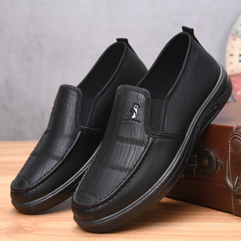 Men s Casual Slip-on Leather Loafers - Soft Sole, Waterproof, Anti-slip Chef Shoes Size 40 чёрный