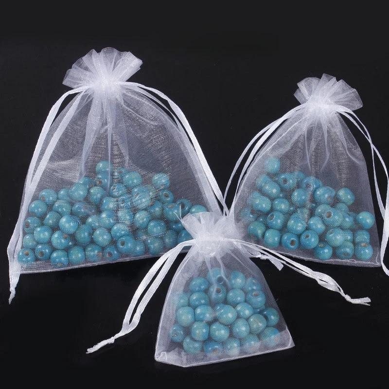 100PCS White Organza Bags Mesh Organza Jewelry Bags Drawstring, Small Drawstring Favor Pouches Christmas Candy Wedding Birthday