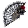 Lolita Gothic Fan Viktorianischer weiblicher Spitzen-Handfächer Vintage Schwarz Weiß Rot Rose Bambus-Fans Cosplay Halloween Party Supplies