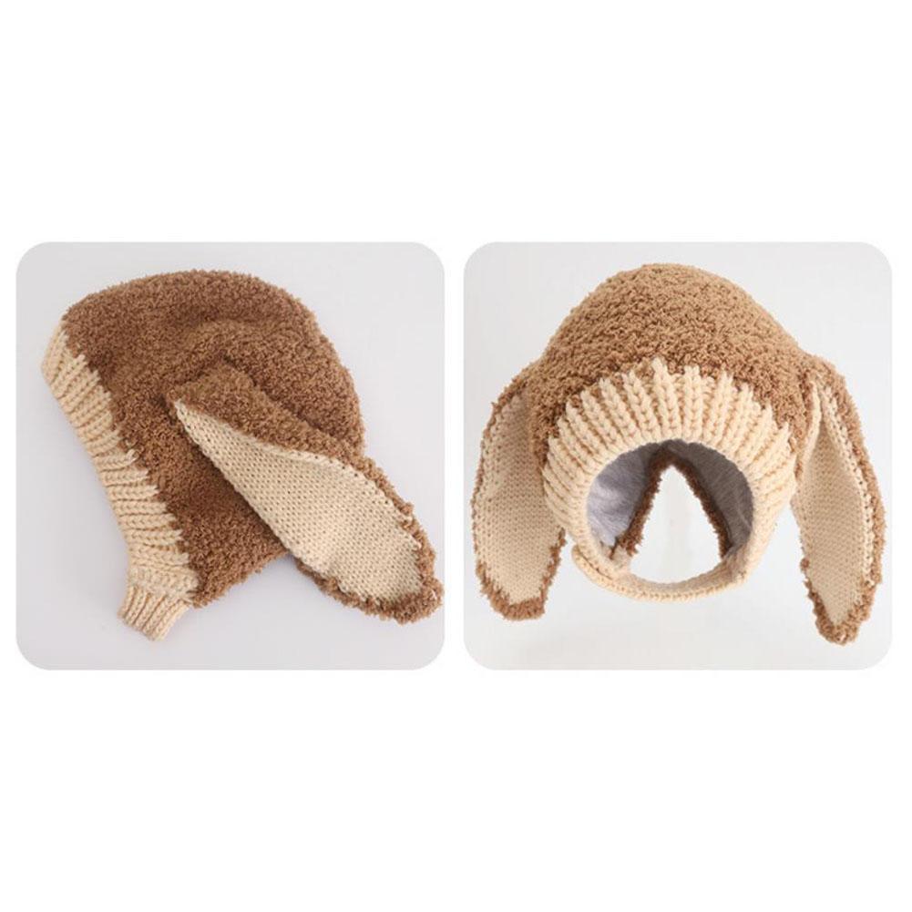 Winter Warm Earflap Hat Cute Cartoon Long-eared Rabbit Contrast Color Knitted Cap