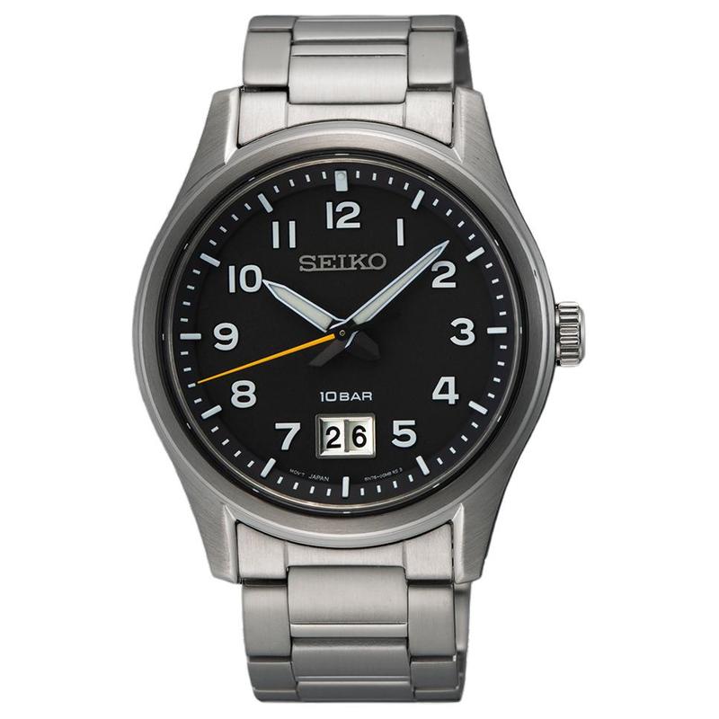 SEIKO Waterproof 100m Quartz Steel Strap Men s Watch Black Dial SUR569 чёрный