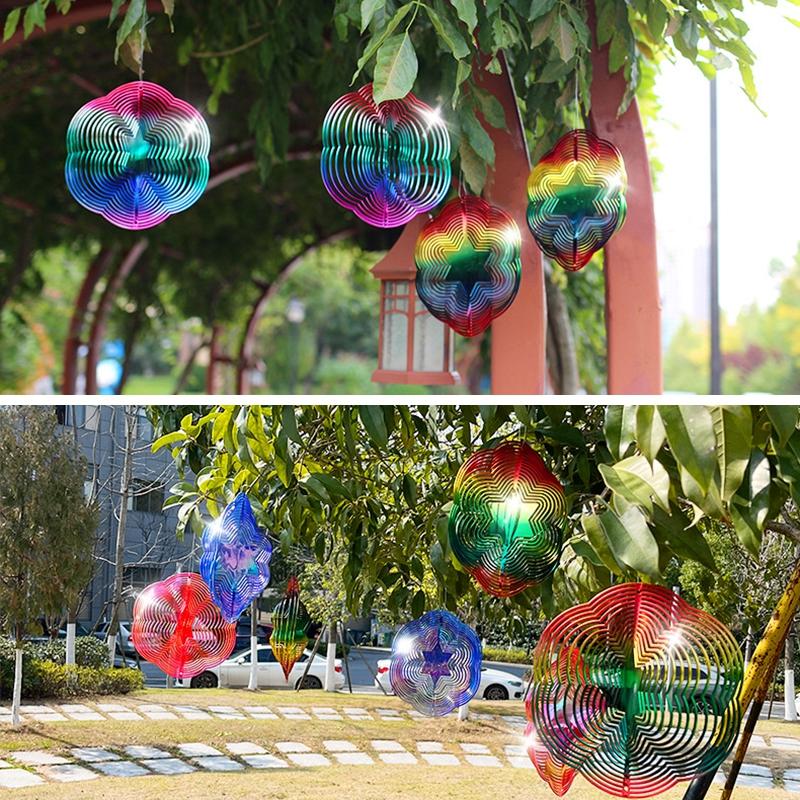 Hexagonal 3D Bird Repellent Wind Rotation Balcony Decorative Wind Chimes Garden Courtyard Hanging Wind Whirlwind Anti-bird