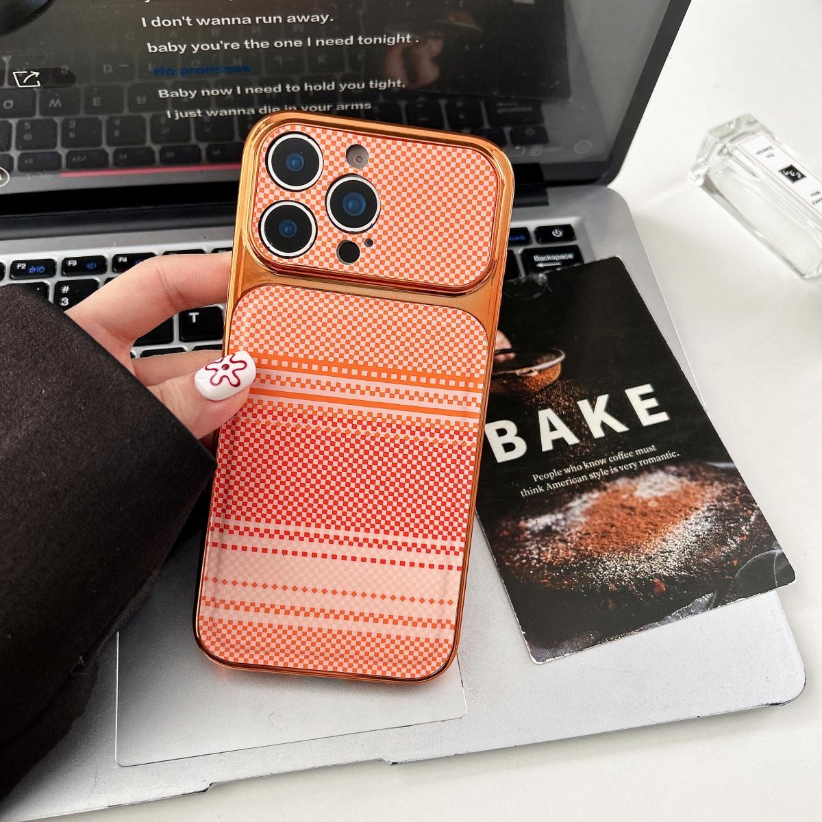 

Carbon Fibre Kevlar Texture PC Phone Case For iPhone 17 16 15 14 13 Pro Max Plating Large Window Shockproof Bumper Cover iPhone 13