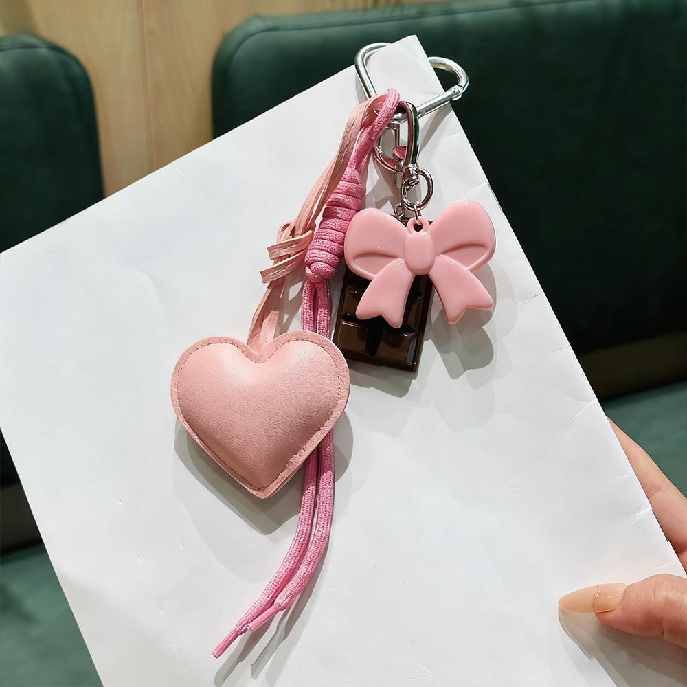 Acrylic Chocolate Ornament Heart Leather Keychain Bag Braided Cord Bow Design Backpack Pendant Tassel Love Heart Lanyard