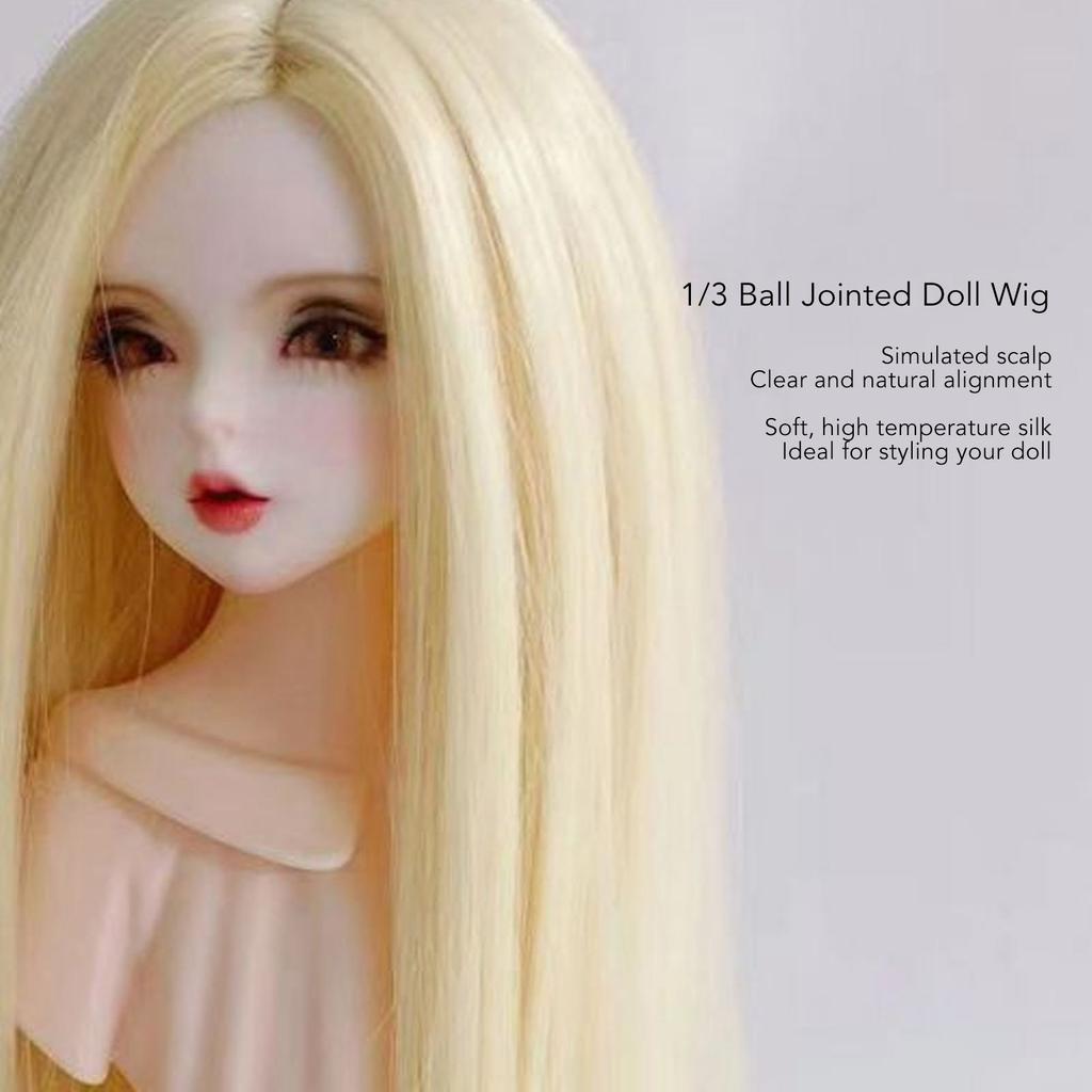 1/3 Ball Jointed Doll Wig Centre Parting Easy Styling Glossy Feel High Temperature Silk Doll Hair Wig for Kids Light Gold
