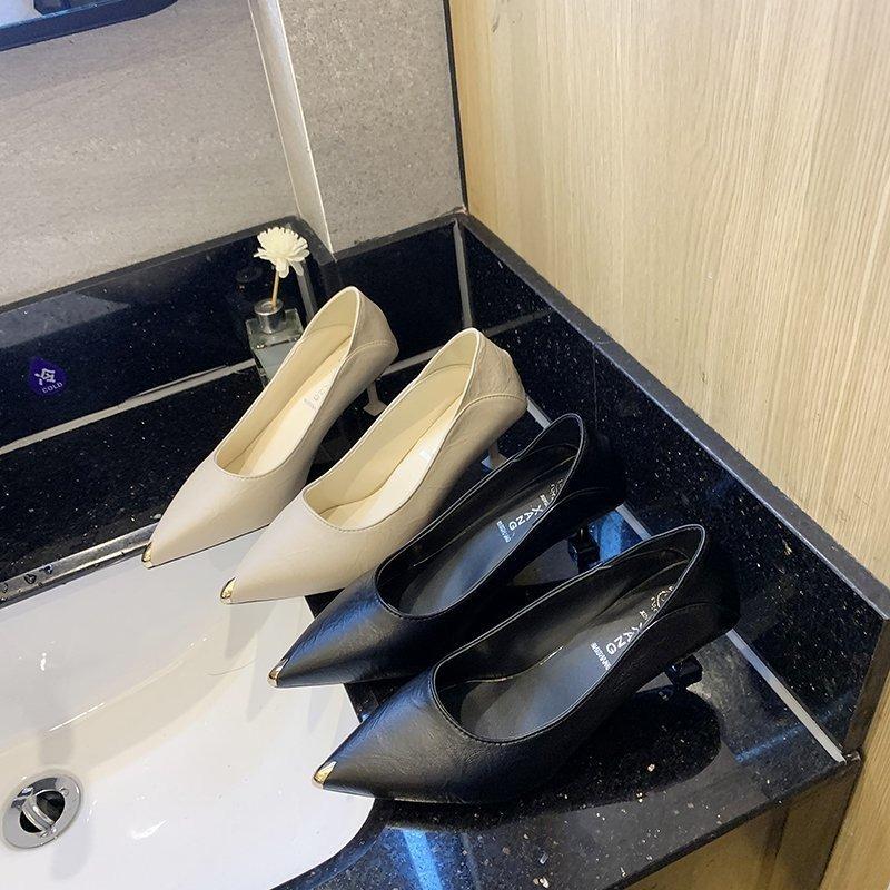 20 autumn and winter new metal decorative pointed thin heel middle heel fashion shoes