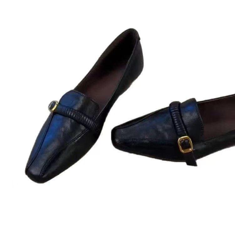 Retro French Light Mouth British Style Versatile Small Leather Shoes Women's Spring and Summer New Square Head Light and Comfortable Single Shoes