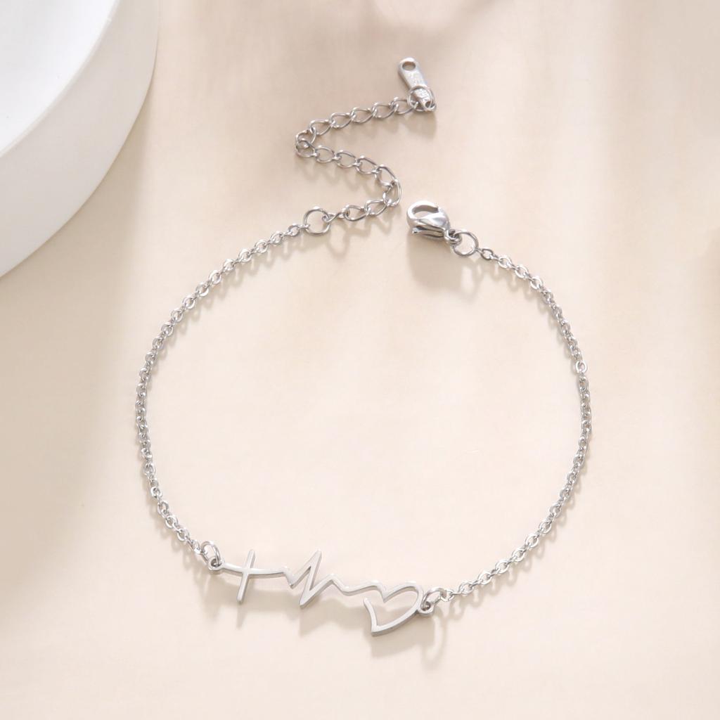 Bracciale con Ciondolo EKG Battito Cardiaco a Linea Semplice e Creativa per Donne Gioielli di Moda Versatili