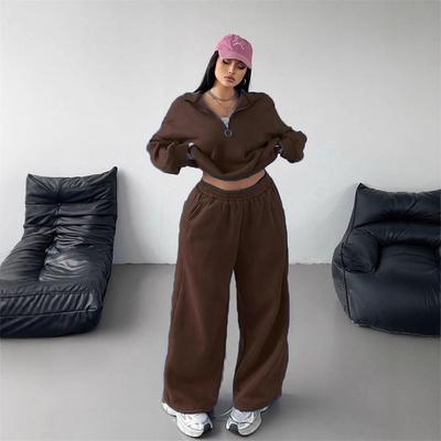 Dames sets los casual half-gebreide trui sweatshirt broek herfst en winter tweedelig set