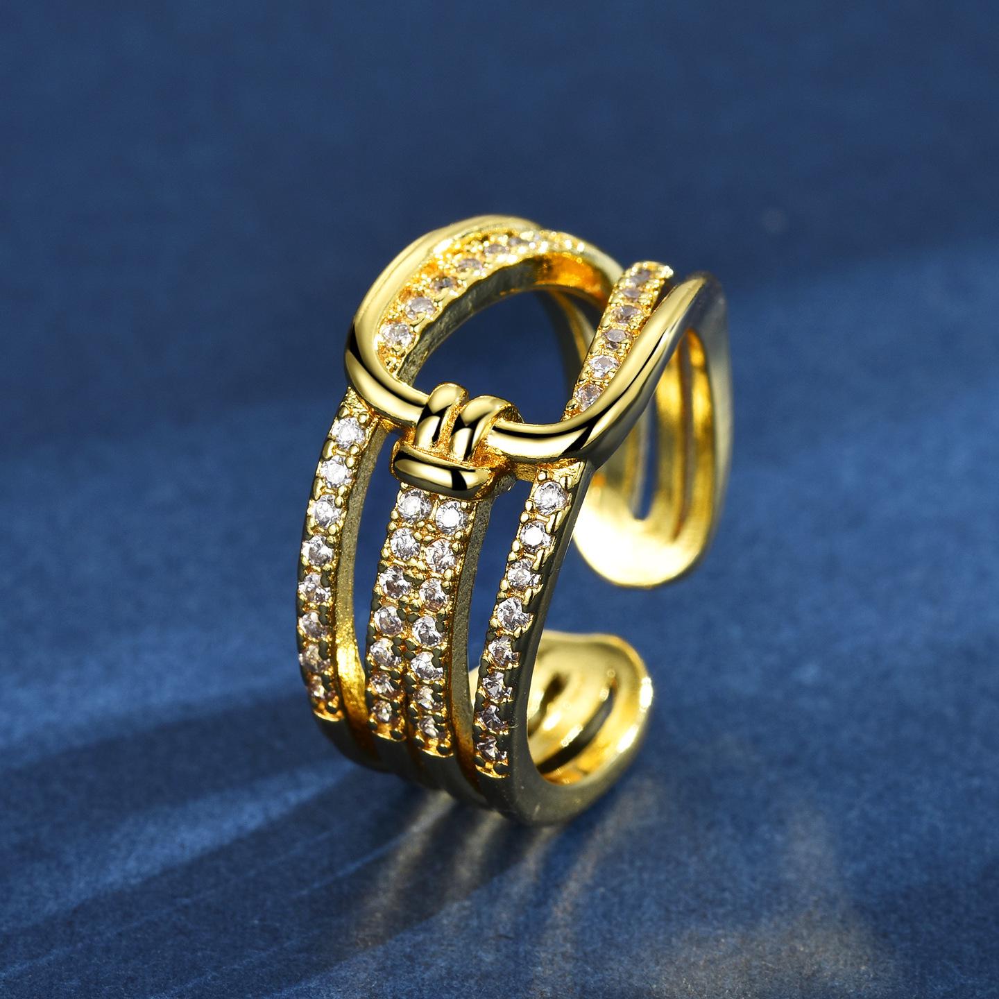 Korean-Style Double Zircon Flower Ring for Women: Adjustable, Elegant, and Unique Design. Adjustable Open