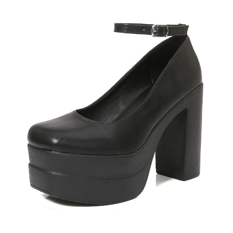 Fashion Sexy Thick-soled Single Shoes Women's 11CM High Heels Ankle Buckle Black Spring Autumn Women's Platform Heels Pumps for Women