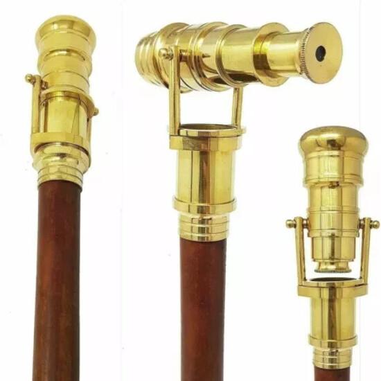 

Винтажная латунная головка телескопа ручка викторианский стиль деревянная трость M аэро