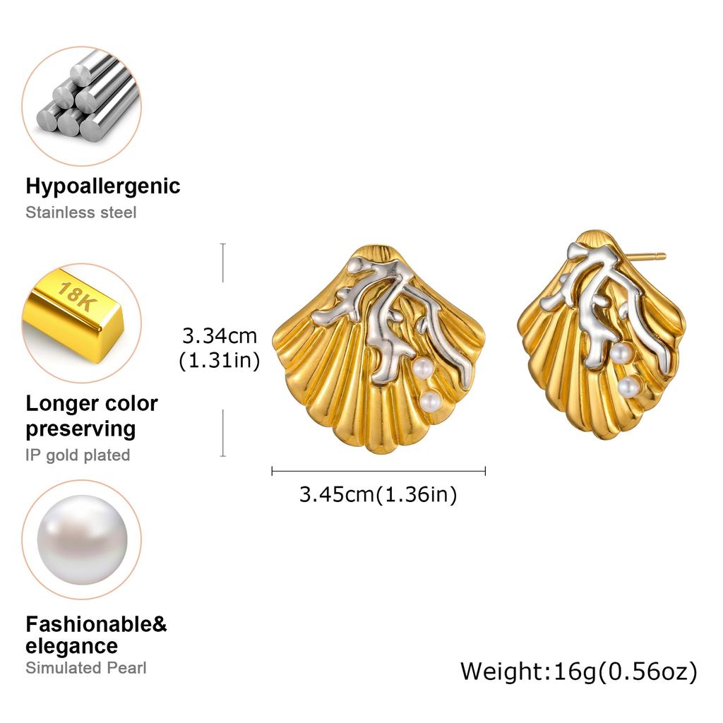 Fashion Imitation Pearl Shell Stud Earrings Women's Stainless Steel Shell Earrings Charms Accessories Gift