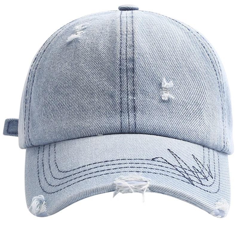 Washed Hole Distressed Denim Soft Top Duckbill Cap for Women s Instagram Trendy Retro Versatile Casual Japanese New Baseball Cap