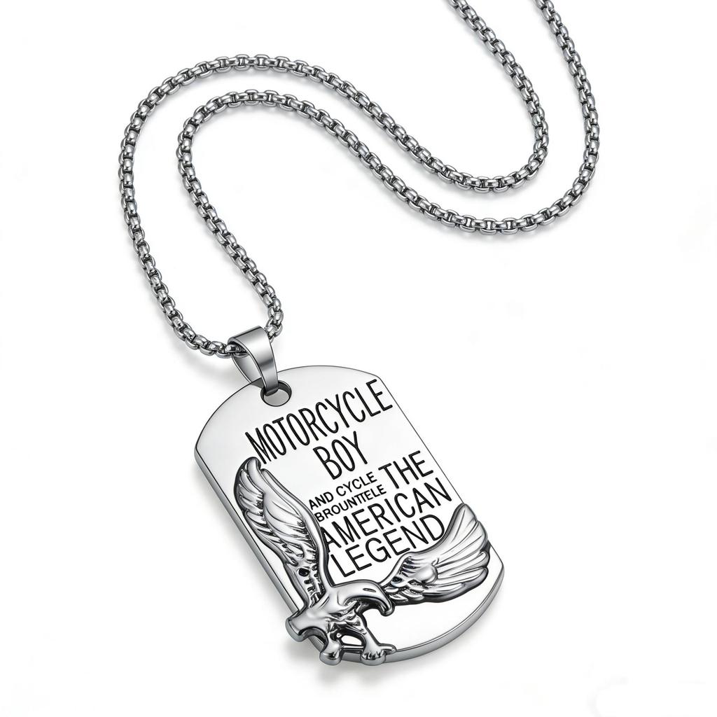 European & American Stainless Steel Eagle Dog Tag Necklace - Trendy Hip Hop Pendant for Men