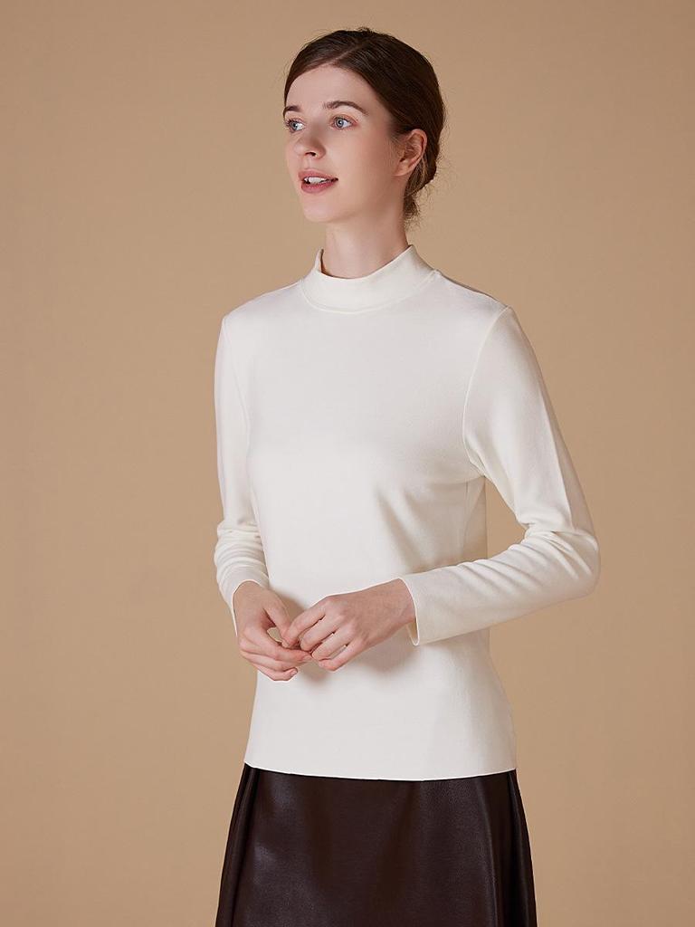 Velvet Women's Half-High Neck Self-Heating Brushed Slim Long-Sleeve Winter Top