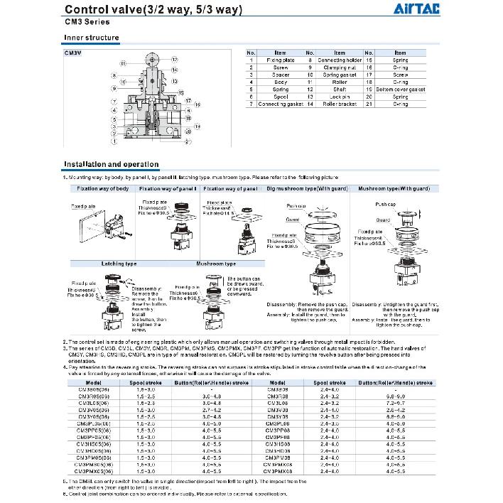AIRTAC Mekanik CM3R-05/06/08 CM3Y CM3V CM3B CM3L Kontrol Vanası 3/2 Yollu Kol Tipi krank kolu tipi