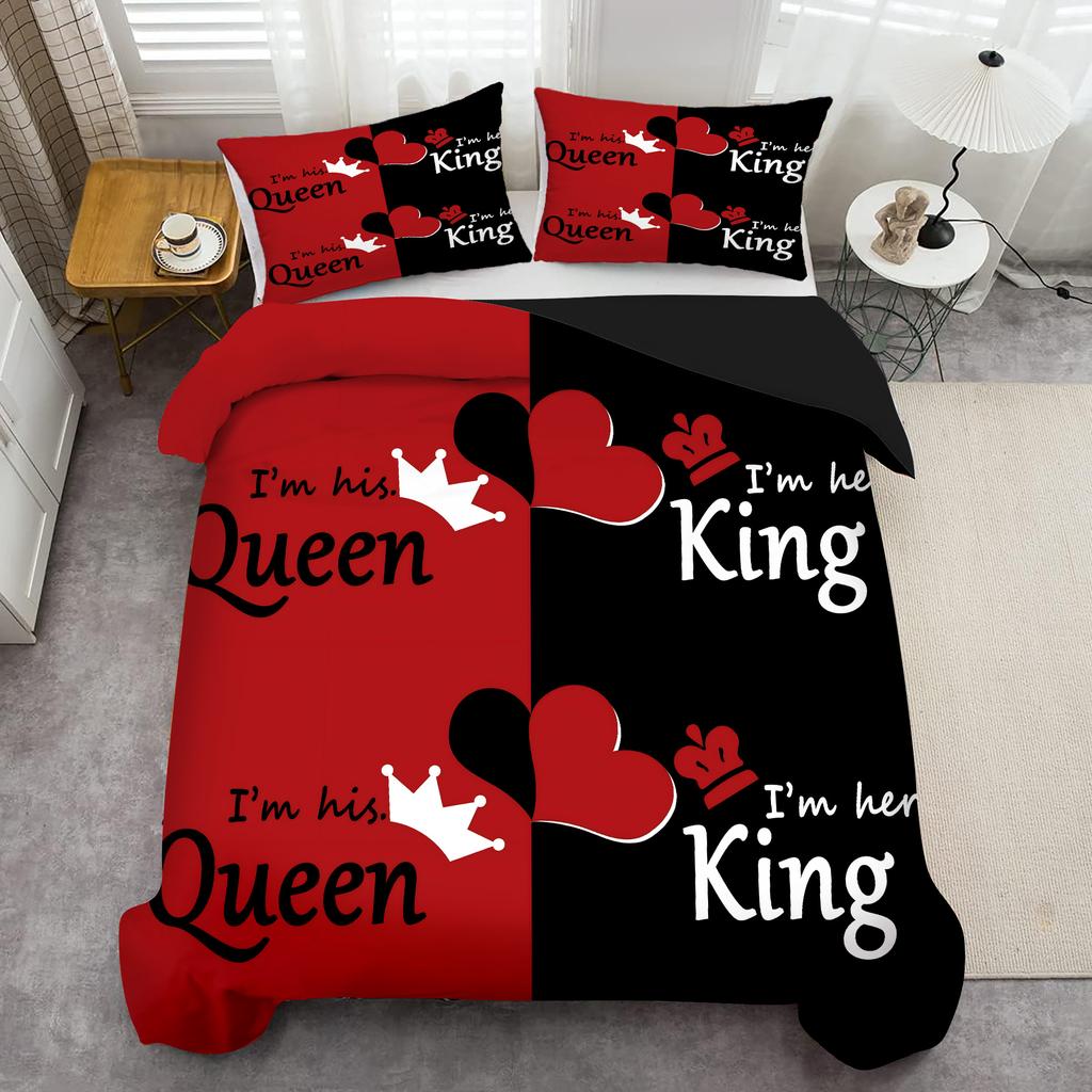 King Queen's Pattern 3D Print Quilt Cover Black Red Color Match Bedding Set Soft Comfortable Home Textile Duvet Cover Pillowcase