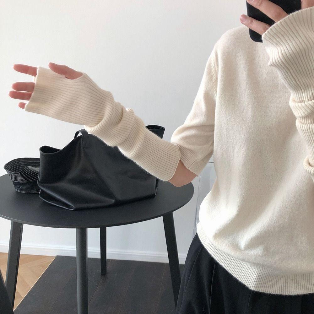 Fingerless Gloves Solid Color Female Arm Warmers Wool Sleeve Cuff Knitted Arm Warmers Long Gloves