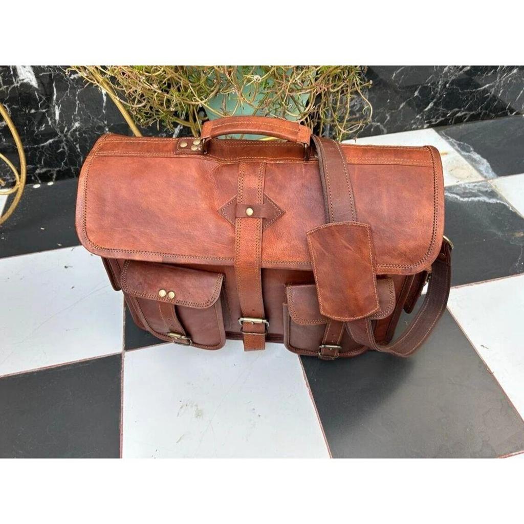 Men's Messenger Shoulder Laptop Bag Briefcase Vintage Leather Satchel Bag