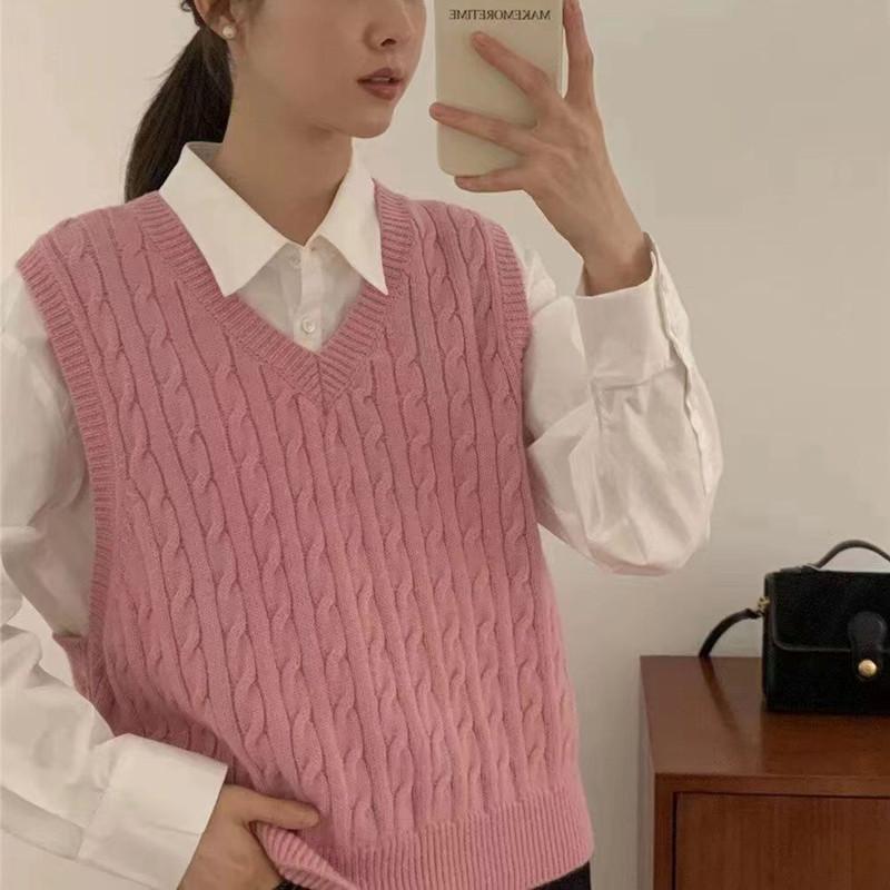 YYFS Women's Fashion Casual Fall Winter Solid Color Print Sleeveless V-Neck Sweaters
