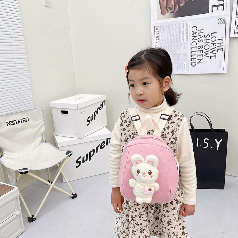 Adorable Children's Mini Backpack Soft Plush Rabbit Design Lightweight Shoulder Bag