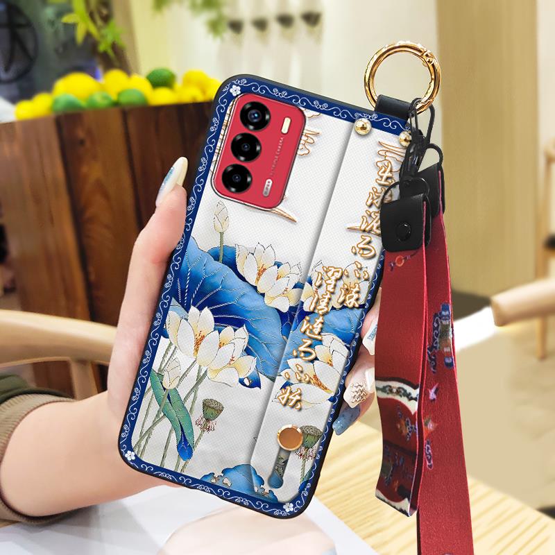 Elderly lady Durable Phone Case For ZTE Blade V40 Vita/A72 Wrist Strap Wristband For Mom Silicone Fashion Dirt-resistant
