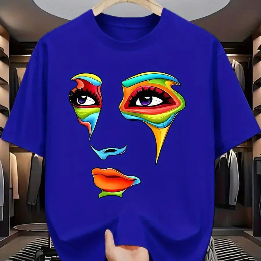 New styleUnisexs Summer Fashion Graphic TShirt Casual Polyester Crewneck Tee with Colorful Abstract Face Print Machine Washa