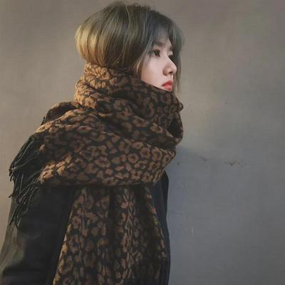 Dam Leopardmönstrad Imitationskashmirscarf - Tjock, Varm, Sjal med Dubbla Användningsområden för Vinter och Höst