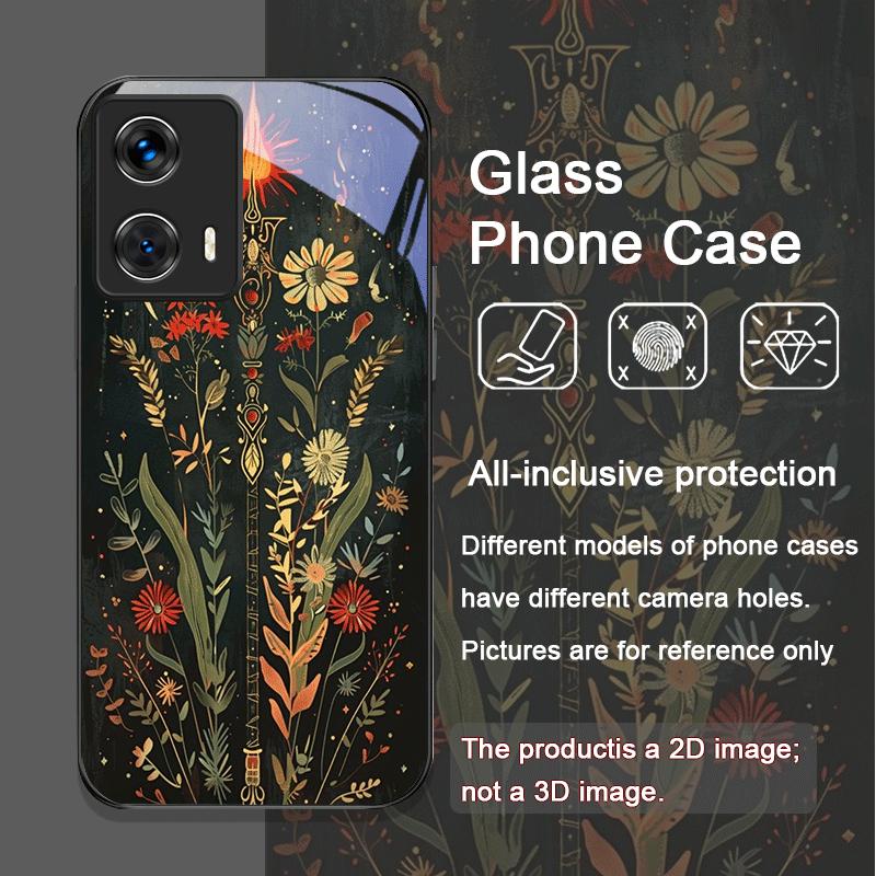 Ästhetisches Sonnenblumen- und Mondmuster Gehärtetes Glas Handyhülle für Motorola Moto Edge 50 Fusion 40 Neo 30 Pro G85 G84 G54 Abdeckung