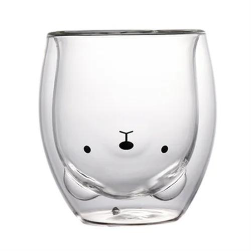Cute Bear Double-layer Glass Mug Cartoon Cat Dog Heat Resistant Transparent Glass Cup Milk Coffee Cup Juice Beer drink cups