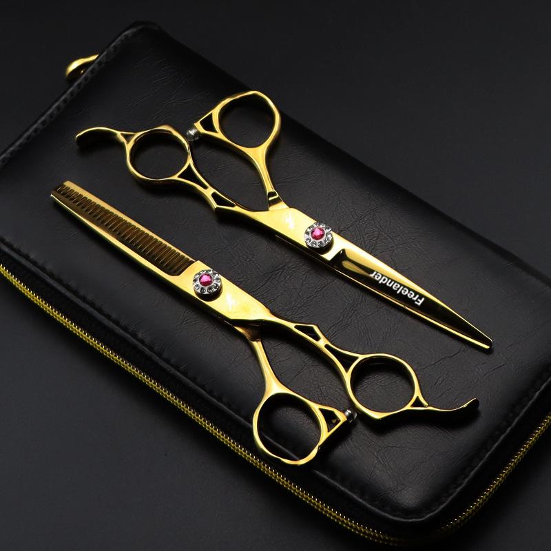 6,0 palce, Freelander Zlatá dutá rukojeť, Nůžky na vlasy, Nůžky na vlasy, Rovné nůžky, Nůžky na ofinu, Zoubkované nůžky