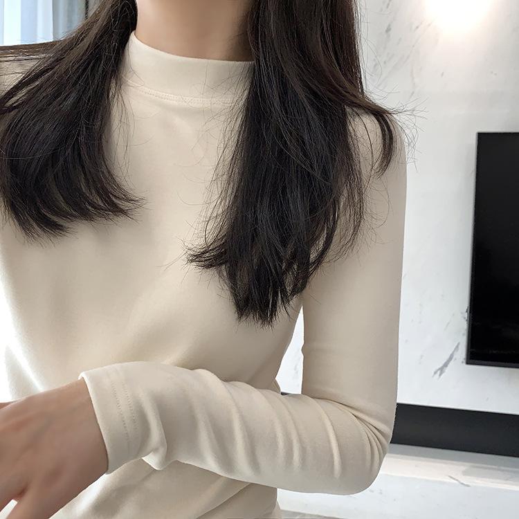 Women's Mock Neck Long Sleeve Thermal Top Slight Stretch Rayon Heat Retention Slim Fit Solid Color Warm Winter Base Layer Shirt