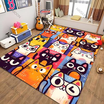 Personalize Cartoon Cat Collage Art Printed Carpet ! Anti-slip Sound Insulation, LivingRoom Bedroom Entrance Door Mat Sofa Rugs