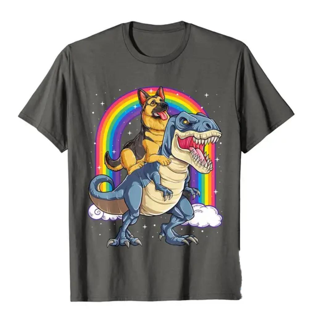 Německý ovčák na koni Dinosaur Tričko s 3D potiskem pro muže Duhové tričko Bavlněný design Topy Tričko Módní pánské