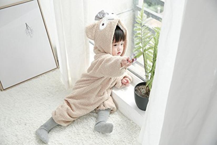 Fluffy Bear Kigurumi Santa Winter Hooded apr1004 Costume, Cosplay, Wear, Unisex, Kids, Baby, Coverall/Romper, (110cm, Beige)