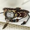 Women Genuine Leather Vintage Quartz Watch Multi Layer Handmade Bracelet Wristwatches Adjustable Length Couple Watch  Bangle