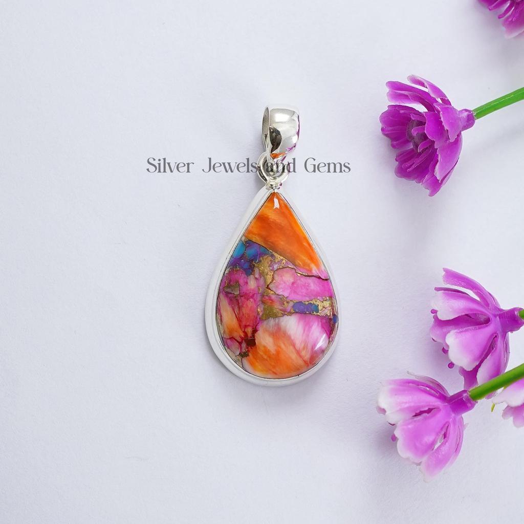 Dahlia Copper Turquoise Pendant, 925 Silver Handmade Pendant, Gift for Mother, Teardrop Turquoise Pendant, Mojave Turquoise Jewelry