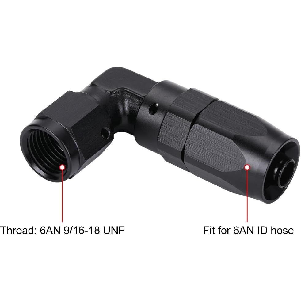 6AN 90 Degree Hose End Fitting Elbow Low Profile Forged Swivel Aluminum Black