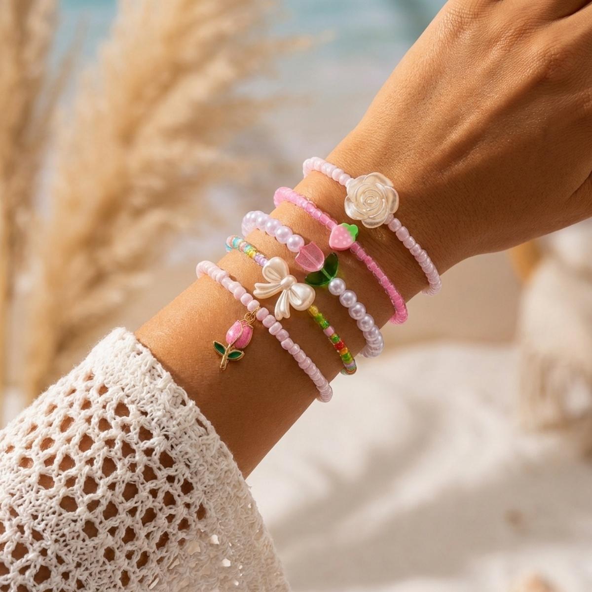 

Multillayer Acrylic Flower Tulip Bowknot Strawberry Bracelets For Women Men Fish Tail Heart Butterfly Star Bangle Summer Jewelry