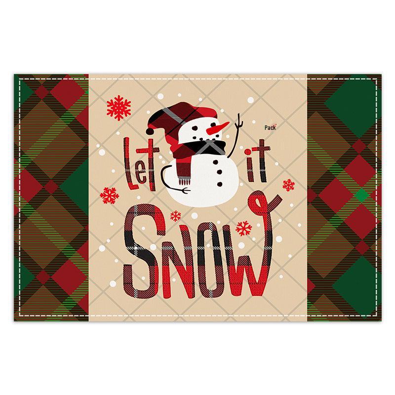 White Linen Snowman Plaid Christmas Placemat - Holiday Party Decoration & Heat Insulation Table Mat 30*45cm (White Linen)
