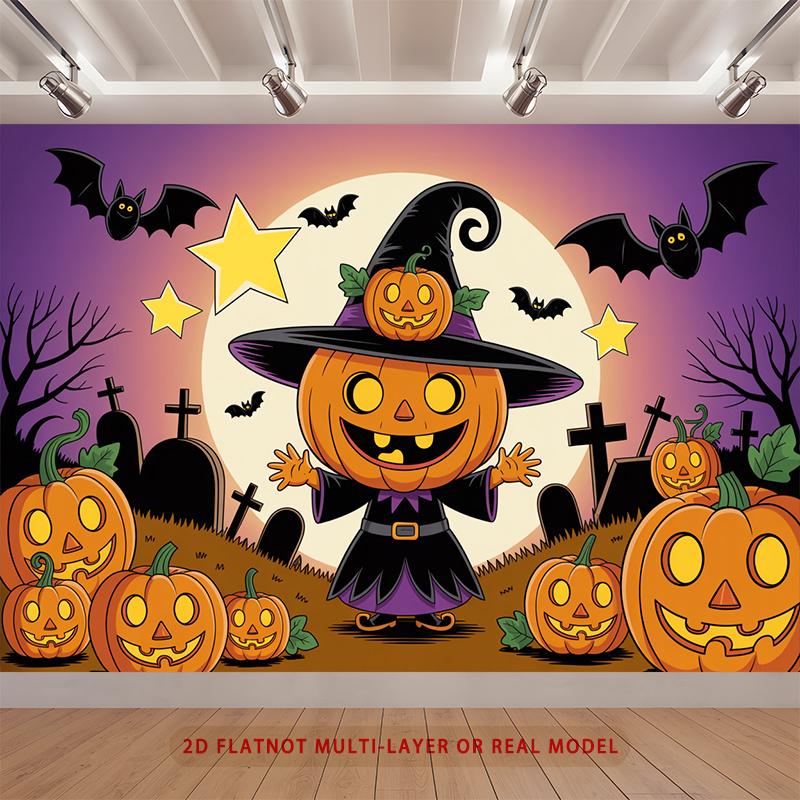 Party Backdrop Halloween Flat Spanish Witches Pumpkins Multi Layered Birthdays Showers Event Backdrop Decoration Front Door Decor