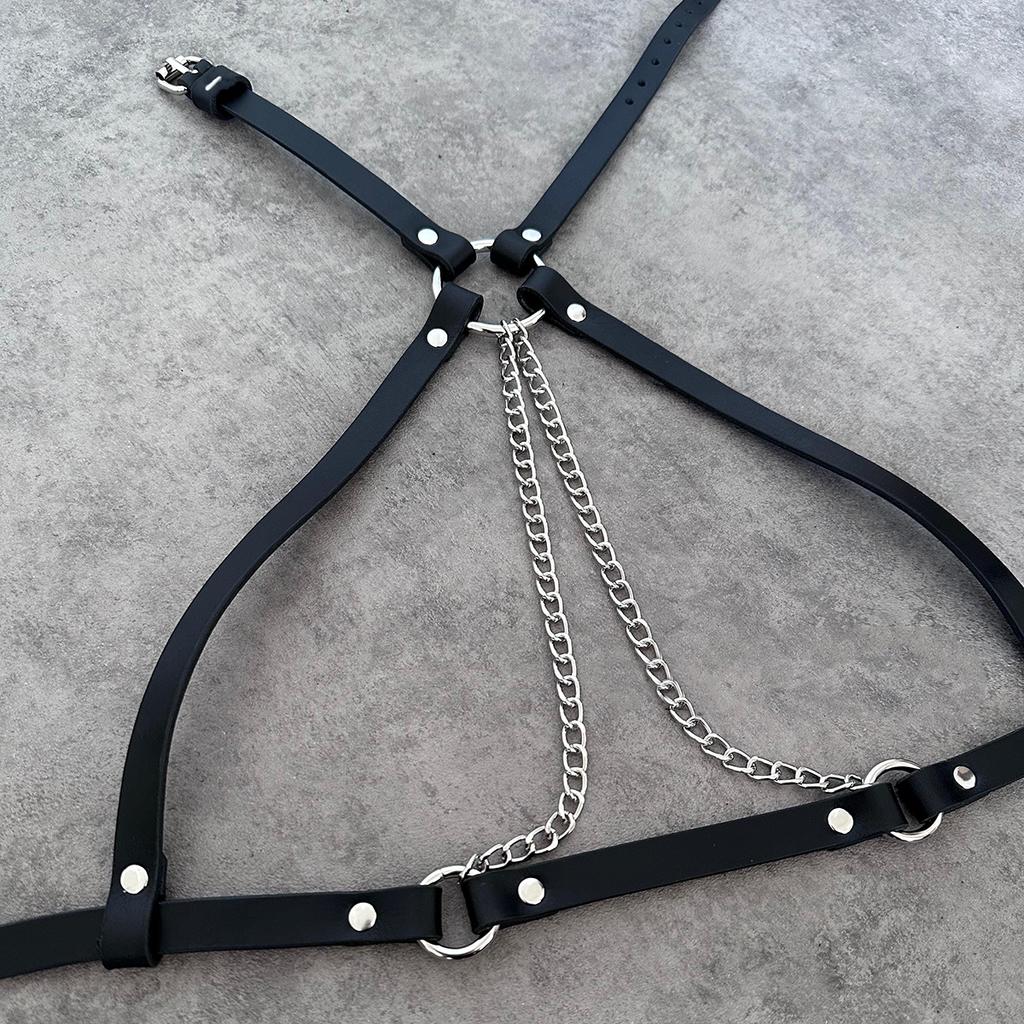 Dámský módní pás PU kůže Bondage Body Harness Prsní Punkové pásy Dekorativní postroj Gotický pasový pásek Oděvní doplňky